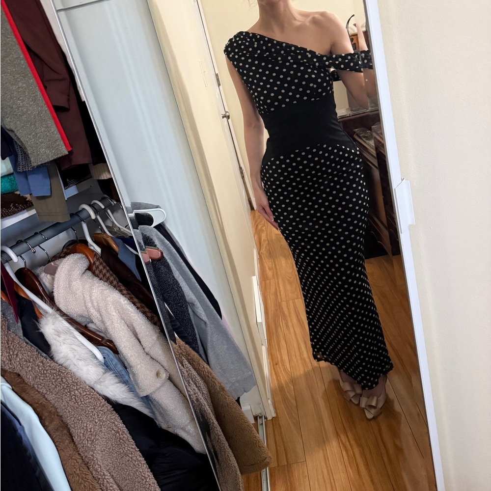 The Edge (Make A Scene Dress) Polka Dot XS Asymmetric Neckline Maxi